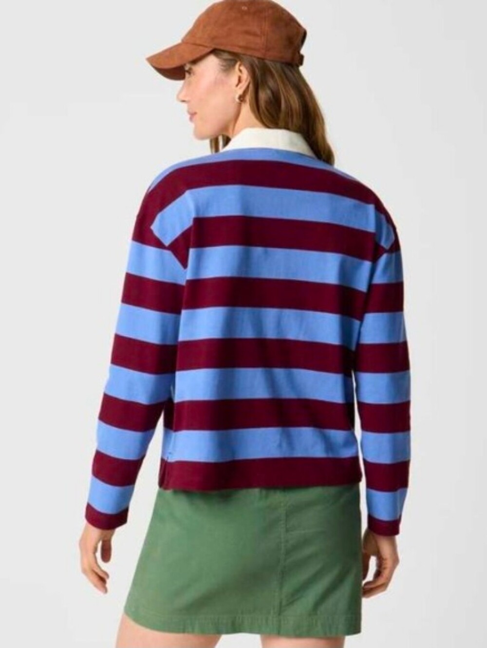 NWT J. Crew Factory Striped Rugby Polo Top, Blue and Burgundy - Size L - Picture 2 of 8